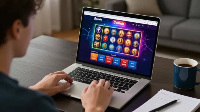Engaging online gaming at Bomwin, showcasing strategic gameplay on laptop.