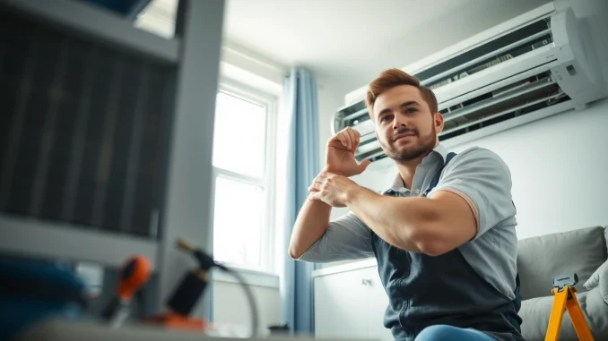 AC Repair Tampa technician efficiently servicing an air conditioning unit in a bright residential setting.