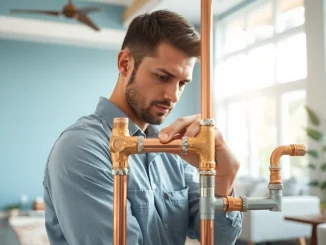 Efficient whole house repiping services Tampa by a skilled plumber in a bright home setting.
