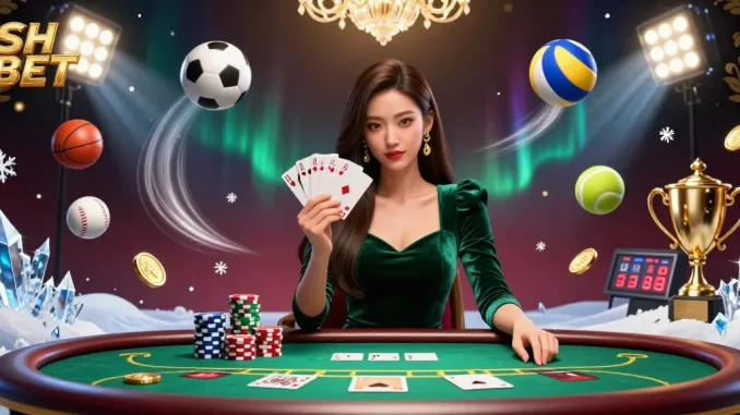 Experience the vibrant energy of SH BET at a luxury poker table with stunning 3D game elements.