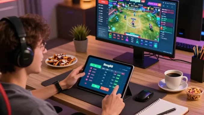 Bong88 user placing a bet on the sports betting app in a cozy home setup, promoting responsible gaming.