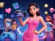Go88 live dealer game showcased by an Asian woman in a stunning pink cocktail dress, with vibrant casino elements.