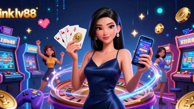 Engage with winning strategies at link lv88 casino showcasing vibrant gaming elements and a confident player.
