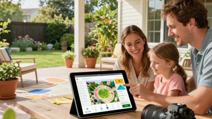 Veranda configurator allowing family to design their dream outdoor space with digital tools.