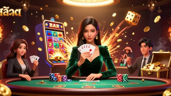 Experience the thrill of สล็อต gaming with a stunning casino scene featuring vibrant visuals and dynamic elements.