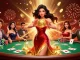 Win big at GA28 with a stunning illustration of a woman celebrating her poker triumph amid falling coins.