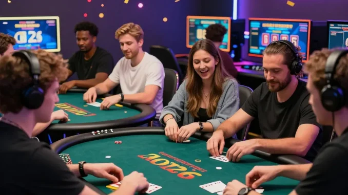 Players enjoying diverse 8KBET online casino games in an exciting digital gambling environment.