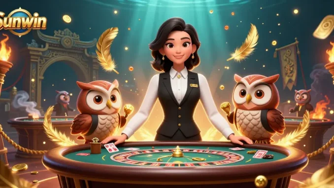 Experience thrilling games at Sunwin with a sophisticated dealer and vibrant casino elements.