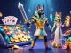 Experience immersive gaming at BJ66 with a dynamic scene showcasing ancient characters in a vibrant casino environment.