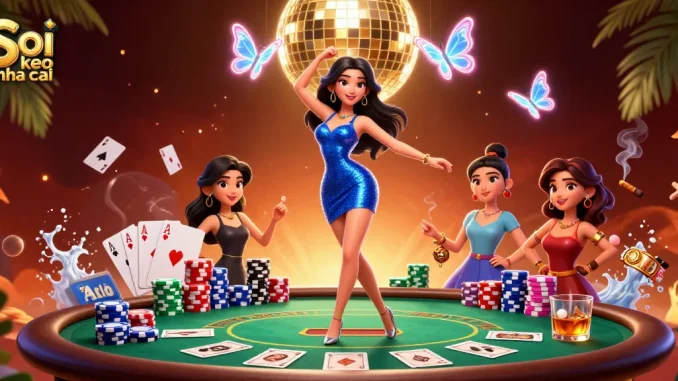 Soi keo nha cai illustrates an exciting casino scene with glamorous characters and dynamic betting elements.