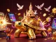 B52club offers an exciting casino experience with a golden tortoise and dynamic games, showcasing vibrant elements.