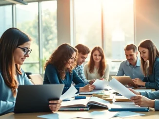Enhancing productivity with ADHD at work support through collaboration in a modern office setting.