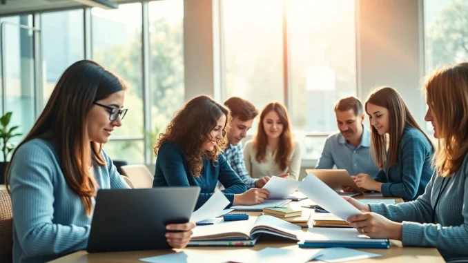 Enhancing productivity with ADHD at work support through collaboration in a modern office setting.