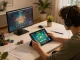 Player engaging in xóc đĩa online game on tablet, showcasing strategic gameplay in cozy atmosphere.