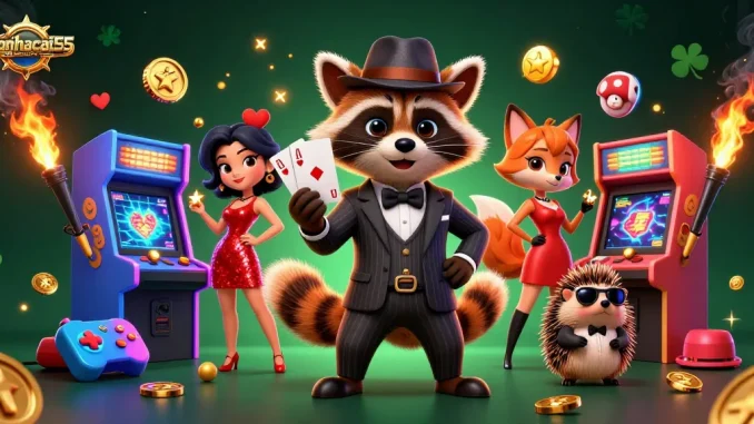 Bet on winning strategies at keonhacai55chuan with casino characters and vibrant game elements.