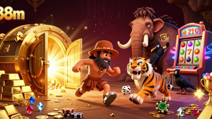Experience the thrilling action at 88m's prehistoric casino with cavemen, a sabertooth tiger, and sparkling treasures.