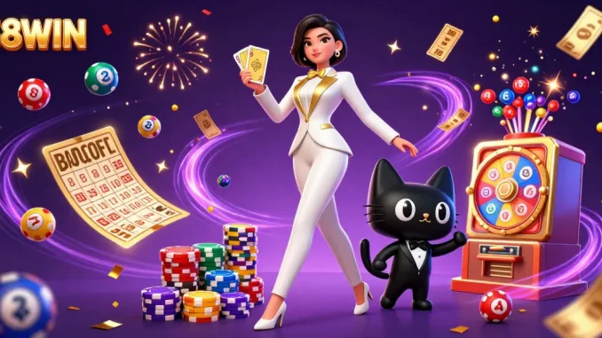 Experience thrilling fun at 58WIN with colorful lottery balls and elegant characters.