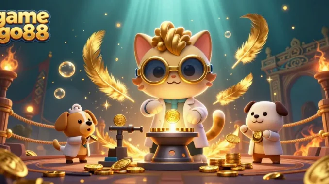 Discover thrilling game go88 action with illustrated mad scientist cat and loyal dog in a gambling lab.