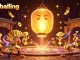 Snowballing game scene featuring golden lantern spirit and warriors amid dynamic casino elements.
