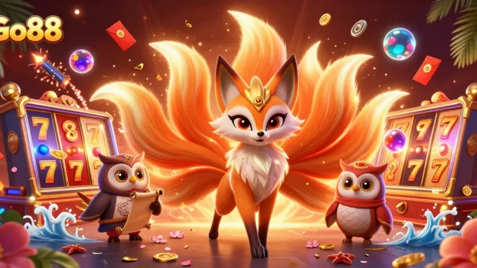 Experience the excitement of Go88 with vibrant casino elements showcasing a jackpot in an enchanting scene.