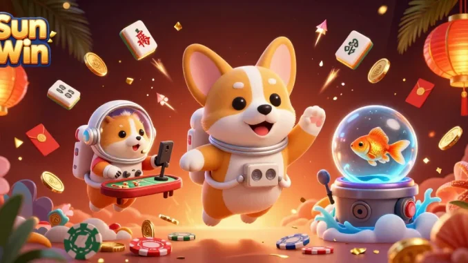 Experience a thrilling game of chance with Sun Win in this vibrant, action-packed casino illustration.