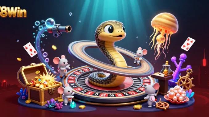 Engaging 78Win scene with a roulette wheel, astronaut mice betting, and cosmic dealer elements.