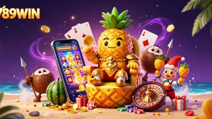 Engage with the thrilling world of 789WIN through a vibrant casino scene featuring animated characters and exciting gaming elements.