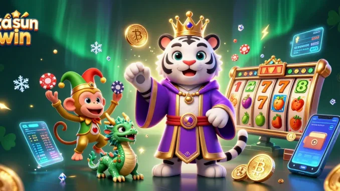 Tải sun win by exploring an energetic casino realm with a tiger, monkey, and dragon.