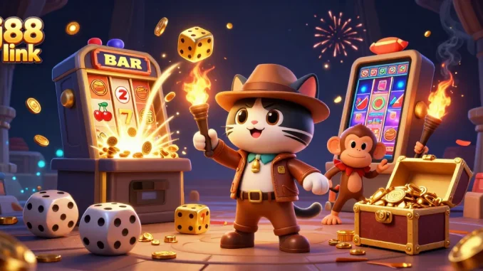 Experience exciting gaming adventures with j88 link as a cat explorer finds treasures in a thrilling casino!