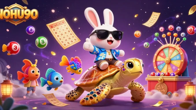 Engage with NOHU90's exciting casino games, featuring a lucky rabbit and a golden turtle floating in a vibrant underwater scene.