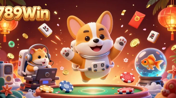 Join the thrilling gaming adventure at 789Win, featuring an astronaut corgi amidst floating poker chips in a vibrant space casino.